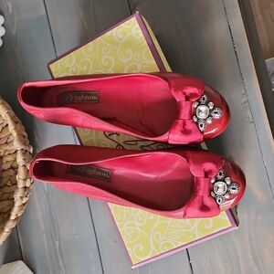 Brighton Red Flats with Bow and Jewel Detail